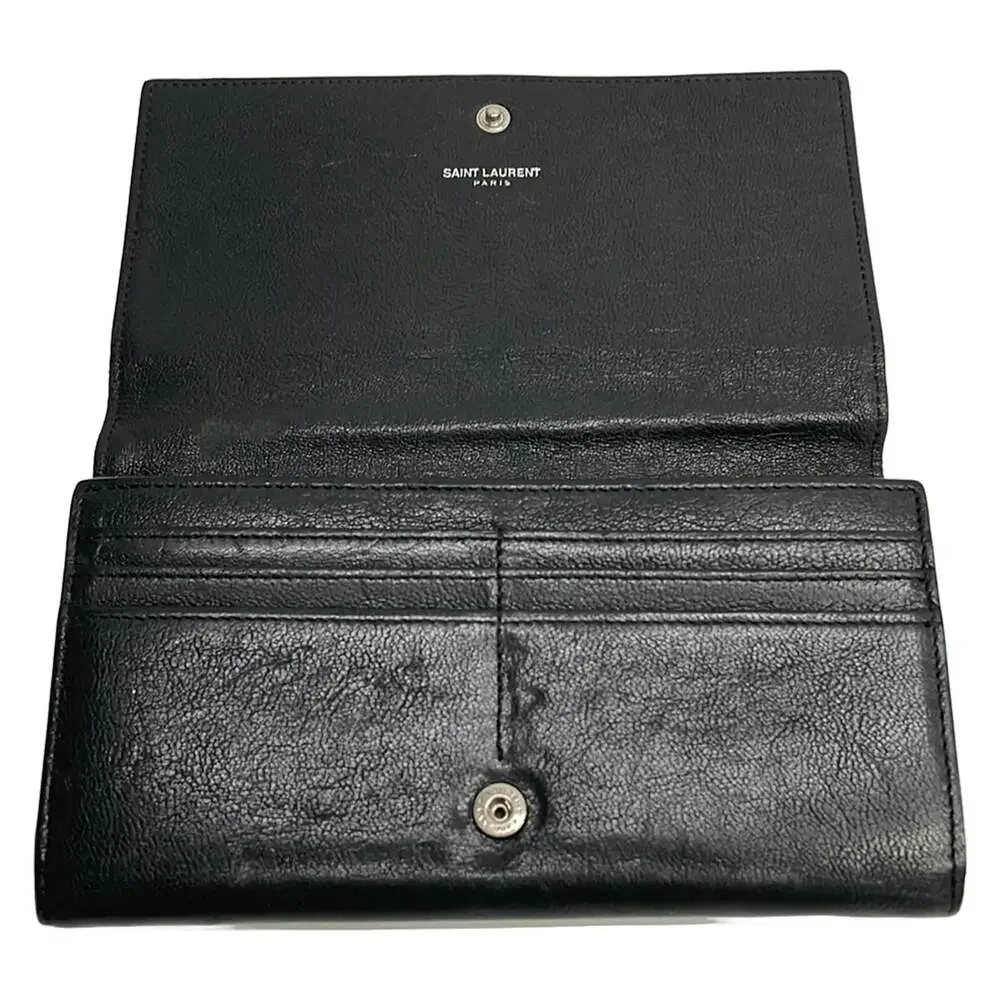 Saint Laurent PARIS Long Wallet 372404 Black Silver Leather Hardware